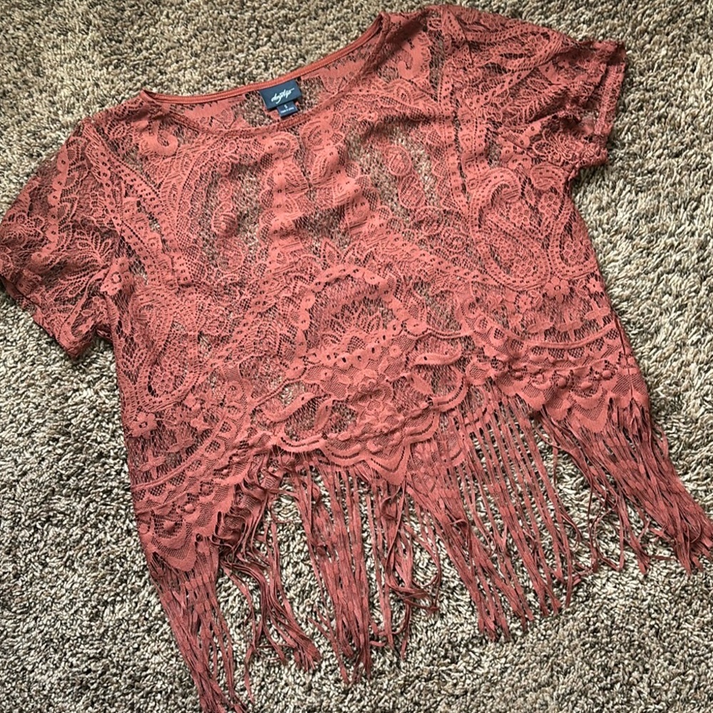 Lace Fringe Top in Rust by Daytrip